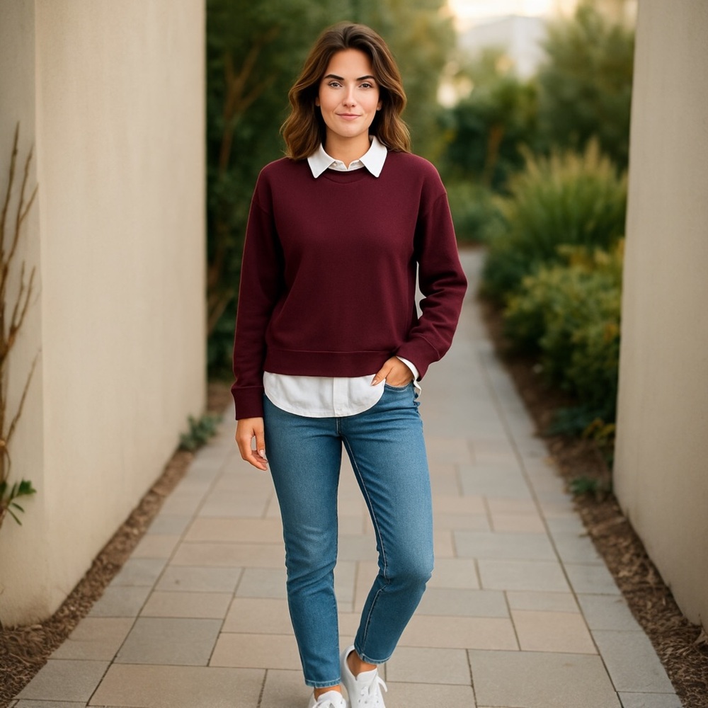 LOFT Deep Red Crew Neck Sweater